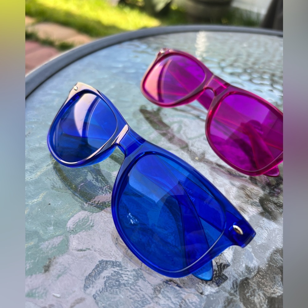 Pink and Blue Color therapy glasses.